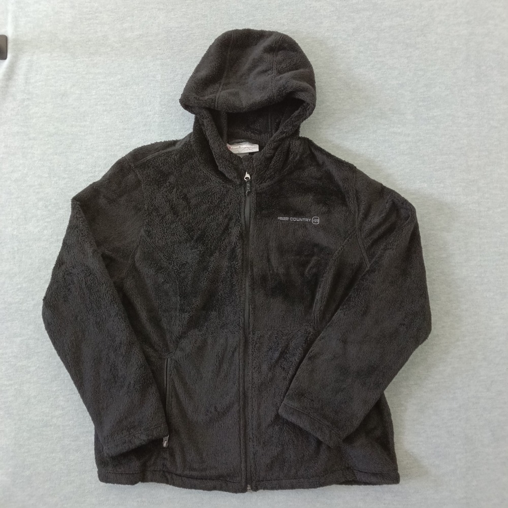 Free Country Womens XXL Black Faux Fur Full Zip Fleece Hoodie Jacket RN82608